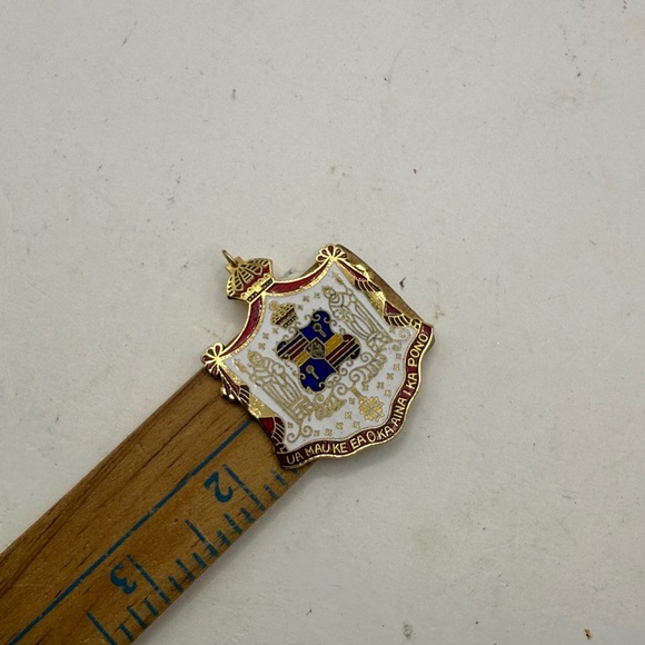 Vintage Hawaiian Coat Of Arms Enamel Pendant Jewelry Folk Art White Gold Tone - Picture 5 of 6